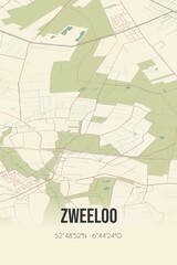 Retro Dutch city map of Zweeloo located in Drenthe. Vintage street map.