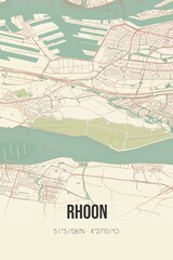Retro Dutch city map of Rhoon located in Zuid-Holland. Vintage street map.