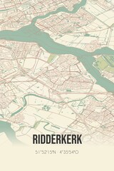Retro Dutch city map of Ridderkerk located in Zuid-Holland. Vintage street map.