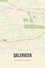 Retro Dutch city map of Dalerveen located in Drenthe. Vintage street map.