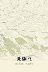 Retro Dutch city map of De Knipe located in Fryslan. Vintage street map.