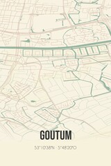 Retro Dutch city map of Goutum located in Fryslan. Vintage street map.
