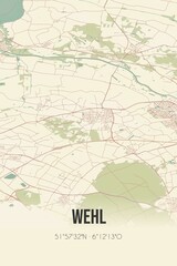 Retro Dutch city map of Wehl located in Gelderland. Vintage street map.