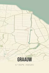 Retro Dutch city map of Graauw located in Zeeland. Vintage street map.