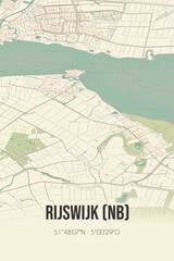Retro Dutch city map of Rijswijk (NB) located in Noord-Brabant. Vintage street map.