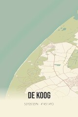 Retro Dutch city map of De Koog located in Noord-Holland. Vintage street map.