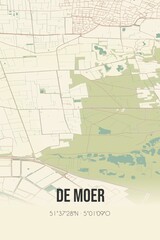 Retro Dutch city map of De Moer located in Noord-Brabant. Vintage street map.