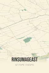 Retro Dutch city map of Rinsumageast located in Fryslan. Vintage street map.