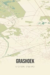 Retro Dutch city map of Grashoek located in Limburg. Vintage street map.