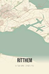 Retro Dutch city map of Ritthem located in Zeeland. Vintage street map.