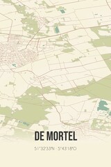 Fototapeta na wymiar Retro Dutch city map of De Mortel located in Noord-Brabant. Vintage street map.