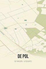 Retro Dutch city map of De Pol located in Overijssel. Vintage street map.