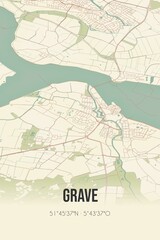 Retro Dutch city map of Grave located in Noord-Brabant. Vintage street map.