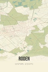 Retro Dutch city map of Roden located in Drenthe. Vintage street map.