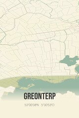 Retro Dutch city map of Greonterp located in Fryslan. Vintage street map.