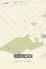 Retro Dutch city map of Roderesch located in Drenthe. Vintage street map.