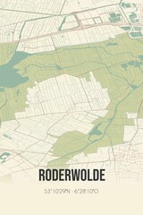 Retro Dutch city map of Roderwolde located in Drenthe. Vintage street map.