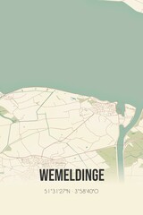 Retro Dutch city map of Wemeldinge located in Zeeland. Vintage street map.