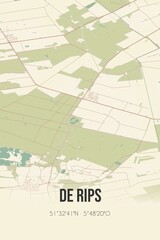 Retro Dutch city map of De Rips located in Noord-Brabant. Vintage street map.