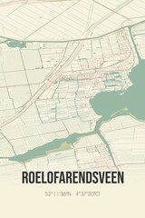 Retro Dutch city map of Roelofarendsveen located in Zuid-Holland. Vintage street map.