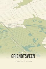 Retro Dutch city map of Griendtsveen located in Limburg. Vintage street map.
