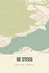 Retro Dutch city map of De Steeg located in Gelderland. Vintage street map.