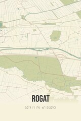 Retro Dutch city map of Rogat located in Drenthe. Vintage street map.