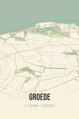 Retro Dutch city map of Groede located in Zeeland. Vintage street map.
