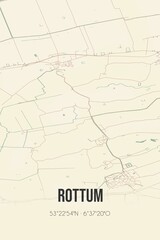 Fototapeta na wymiar Retro Dutch city map of Rottum located in Groningen. Vintage street map.