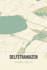 Retro Dutch city map of Delfstrahuizen located in Fryslan. Vintage street map.