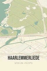 Retro Dutch city map of Haarlemmerliede located in Noord-Holland. Vintage street map.