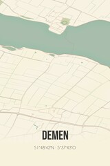 Retro Dutch city map of Demen located in Noord-Brabant. Vintage street map.