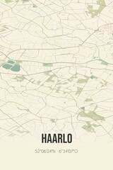 Retro Dutch city map of Haarlo located in Gelderland. Vintage street map.