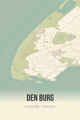 Retro Dutch city map of Den Burg located in Noord-Holland. Vintage street map.