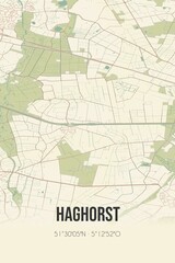 Retro Dutch city map of Haghorst located in Noord-Brabant. Vintage street map.