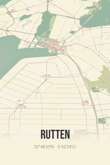 Retro Dutch city map of Rutten located in Flevoland. Vintage street map.