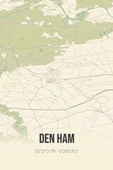 Retro Dutch city map of Den Ham located in Overijssel. Vintage street map.