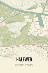 Obraz premium Retro Dutch city map of Halfweg located in Noord-Holland. Vintage street map.