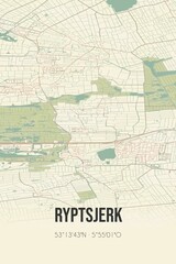 Retro Dutch city map of Ryptsjerk located in Fryslan. Vintage street map.