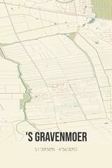 Retro Dutch city map of 's Gravenmoer located in Noord-Brabant. Vintage street map.