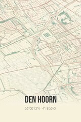 Fototapeta na wymiar Retro Dutch city map of Den Hoorn located in Zuid-Holland. Vintage street map.