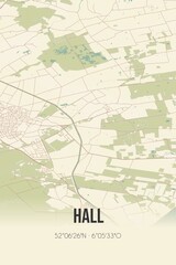 Retro Dutch city map of Hall located in Gelderland. Vintage street map.