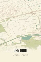 Retro Dutch city map of Den Hout located in Noord-Brabant. Vintage street map.