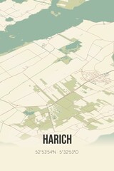 Retro Dutch city map of Harich located in Fryslan. Vintage street map.