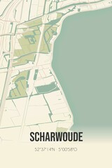 Retro Dutch city map of Scharwoude located in Noord-Holland. Vintage street map.