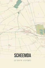 Retro Dutch city map of Scheemda located in Groningen. Vintage street map.