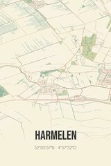 Fototapeta na wymiar Retro Dutch city map of Harmelen located in Utrecht. Vintage street map.