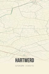 Obraz premium Retro Dutch city map of Hartwerd located in Fryslan. Vintage street map.