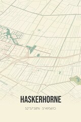 Fototapeta premium Retro Dutch city map of Haskerhorne located in Fryslan. Vintage street map.
