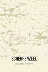 Retro Dutch city map of Scherpenzeel located in Gelderland. Vintage street map.